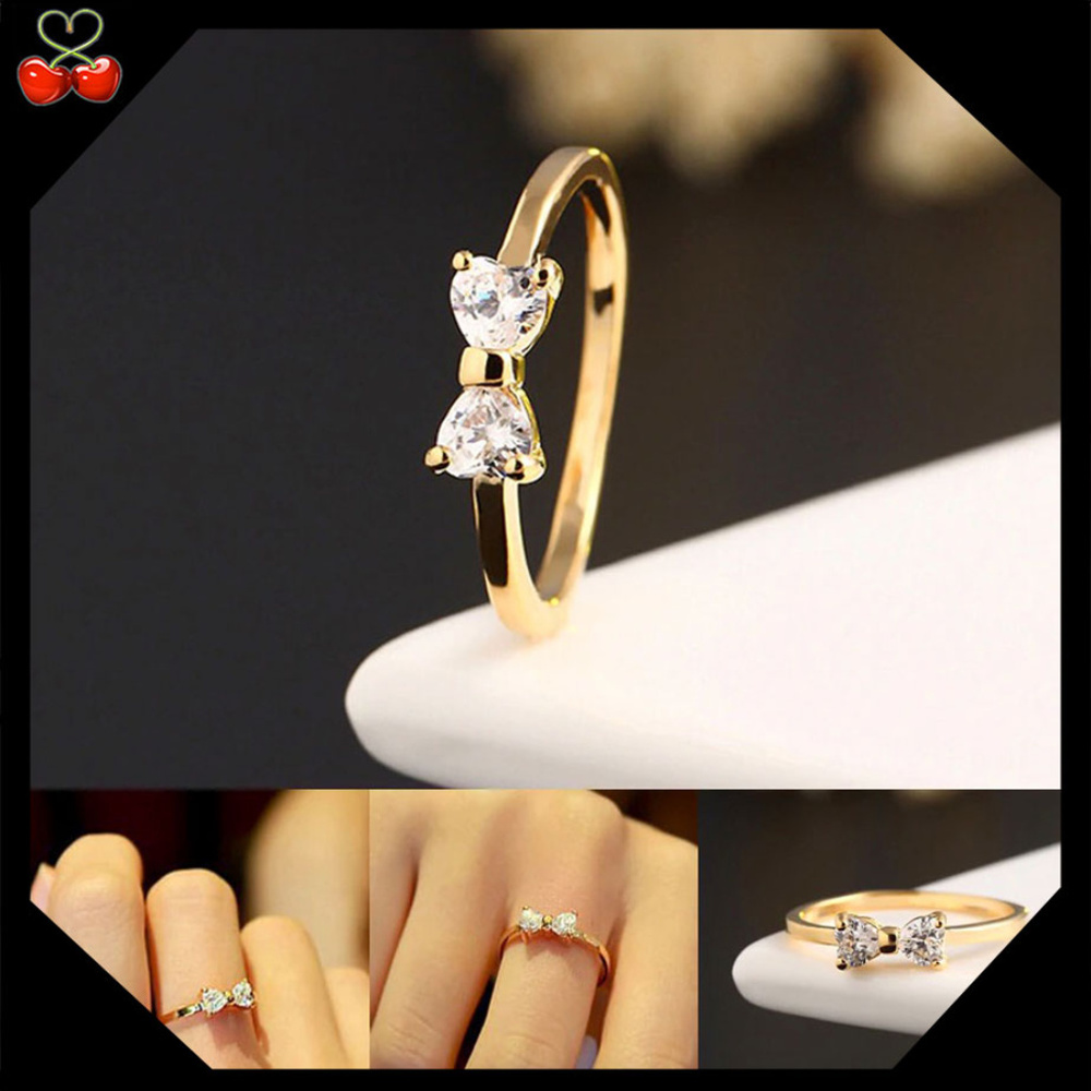 🍒 CZ Crystal Bow 🎀 Gold Ring - Picture 2 of 4